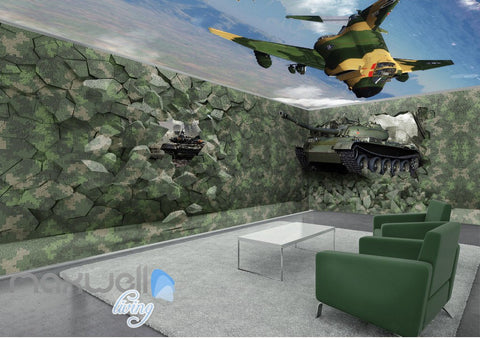 Image of 3D Tank Break Wall Air Force Sky Wall Murals Wallpaper Decals Art Prints Decor IDCQW-000322