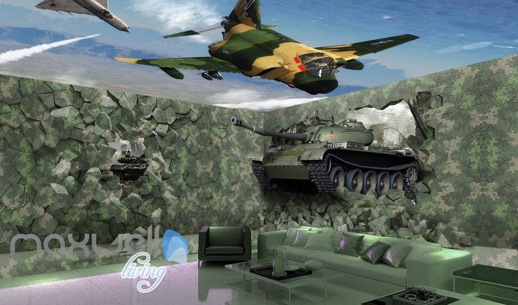 3D Tank Break Wall Air Force Sky Wall Murals Wallpaper Decals Art Prints Decor IDCQW-000322