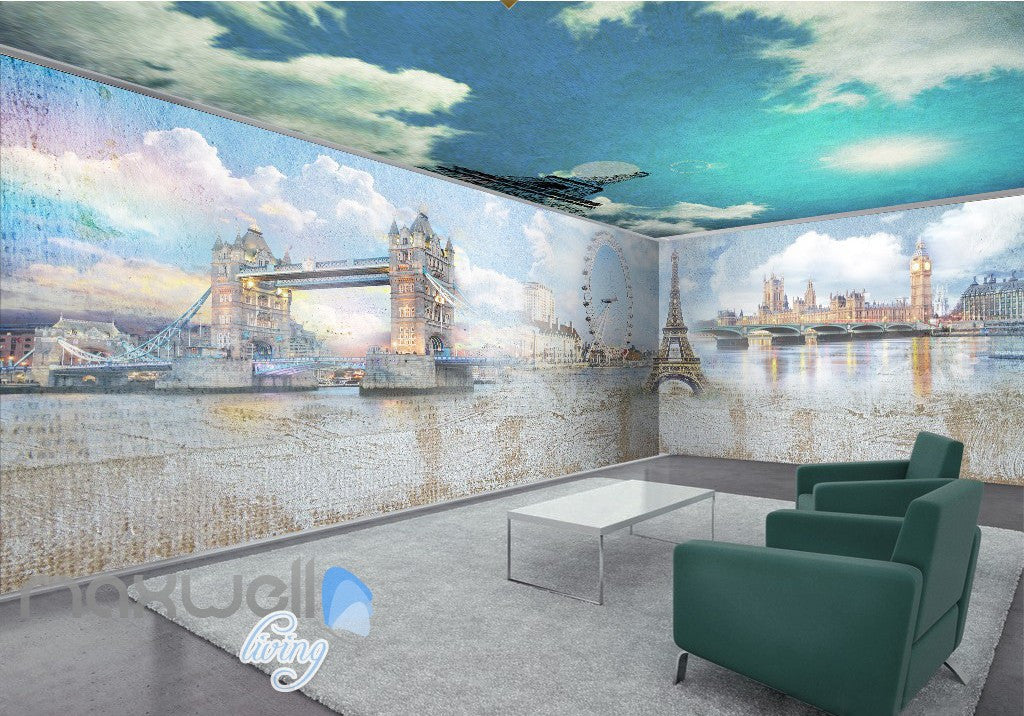 3D Paris Tower Big Ben London Painting Wall Murals Wallpaper Decals Art Print Decor IDCQW-000323