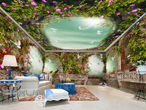 3D Peacock Arch Garden Stairs Wall Murals Wallpaper Decals Art Print Decor IDCQW-000324