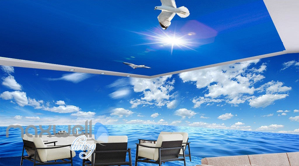 3D Pure Blue Sky Ceiling Ocean Wall Murals Wallpaper Decals Art Print Decor IDCQW-000325