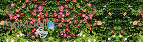 Image of 3D Roses Green Wall Entire Room Wall Murals Wallpaper Paper Decals Art Print Decor IDCQW-000333