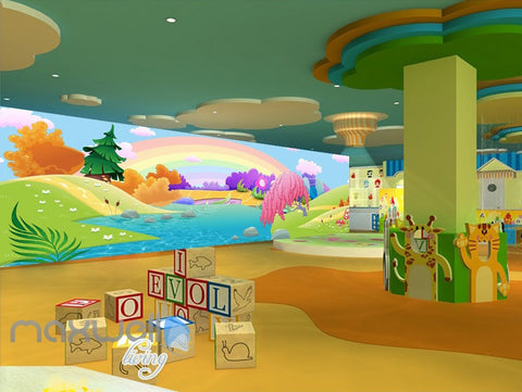 Image of 3D Rainbow Fairy Land River Kids Wall Murals Wallpaper Paper Art Print Decor IDCQW-000339