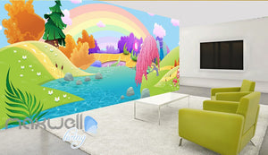 3D Rainbow Fairy Land River Kids Wall Murals Wallpaper Paper Art Print Decor IDCQW-000339