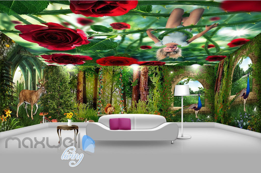 3D Flower Forest Fairy Ceiling Wall Murals Wallpaper Paper Art Print Decor IDCQW-000343