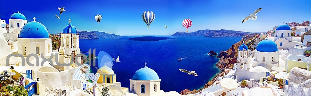 3D Blue Ocean Hot Air Ballon Wall Mural Wallpaper Paper Art Print Decor IDCQW-000345