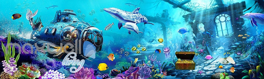 3D Underwater Mermaid Dophin Wall Murals Wallpaper Paper Art Print Decor IDCQW-000348