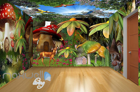 Image of 3D Fantacy World Mushroom Animals Wall Murals Wallpaper Paper Art Decor IDCQW-000355