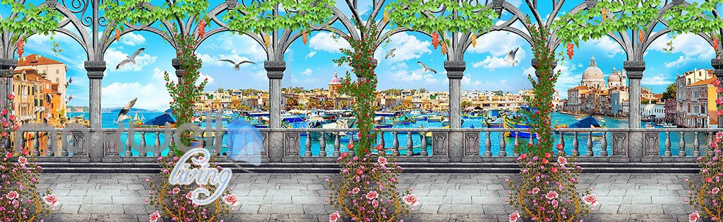 3D Flower Vine Pegola Blue Sky Ceiling Wall Murals Wallpaper Art Print Decor IDCQW-000361