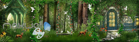 Image of 3D Forest House Pigeon Deer Wall Murals Wallpaper Art Print Decor IDCQW-000362