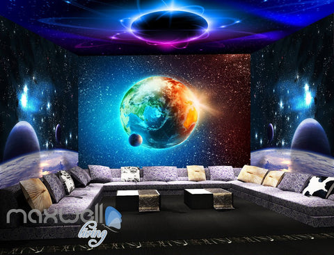 Image of 3D Earth Planets Universe Wall Murals Wallpaper Art Print Decor IDCQW-000364