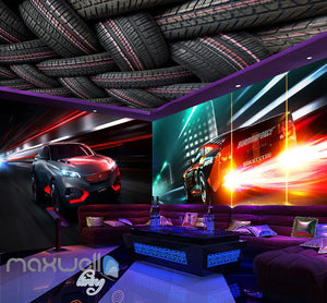 3D Racing Car wheels Wall Murals Wallpaper Art Print Decor IDCQW-000366