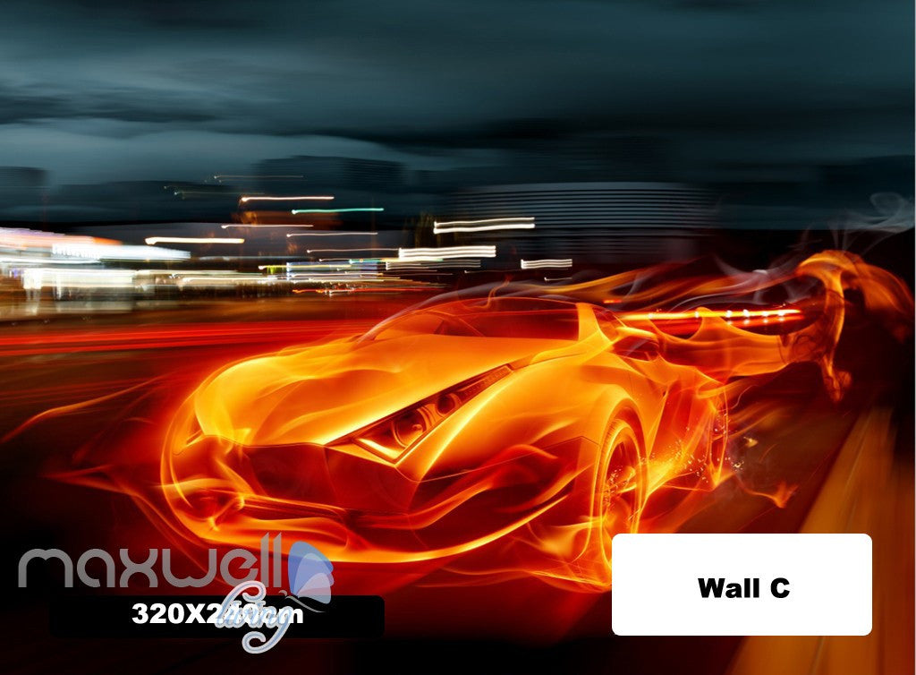 3D Racing Car Flame Wall Murals Wallpaper Paper Art Print Decor IDCQW-000368