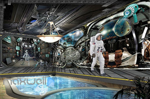 3D Astronauts Walk Robot Wall Murals Wallpaper Paper Art Print Decor IDCQW-000379