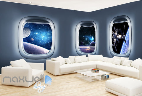 Image of 3D Space Craft Window View Wall Murals Wallpaper Paper Art Print Decor IDCQW-000380
