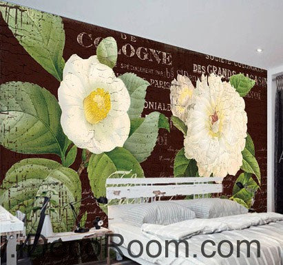 White Flower Camellia Vintage 000001 Wallpaper Wall Decals Wall Art Print Mural Home Decor Gift Office Business