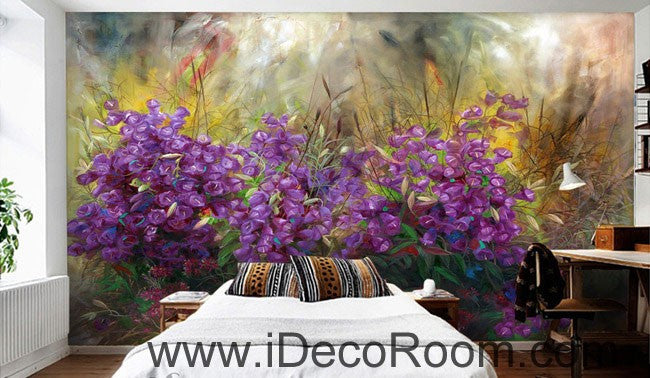 Purple Flower Oilpainting Effect 000002 Wallpaper Wall Decals Wall Art Print Mural Home Decor Gift Office Business