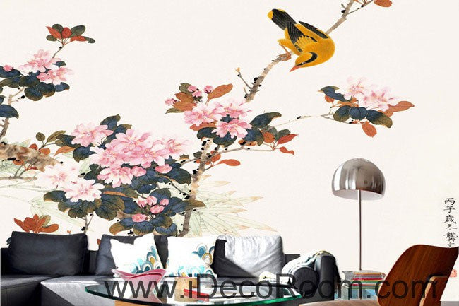 Begonia flower Oriole Bird 000004 Wallpaper Wall Decals Wall Art Print Mural Home Decor Gift Office Business