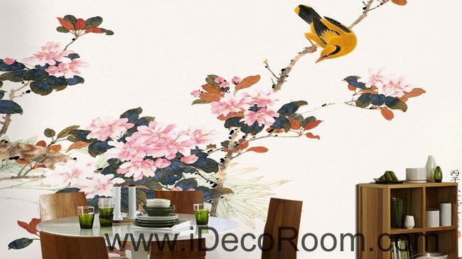 Begonia flower Oriole Bird 000004 Wallpaper Wall Decals Wall Art Print Mural Home Decor Gift Office Business