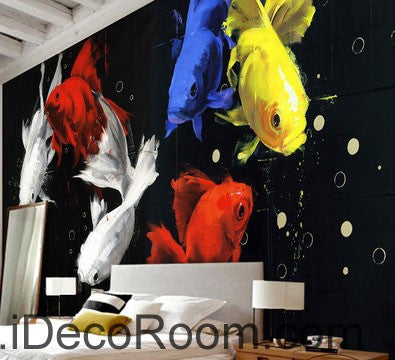Golden Fish Yellow Blue Red Modern 000010 Wallpaper Wall Decals Wall Art Print Mural Home Decor Gift Office Business