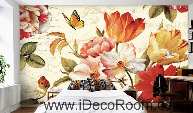 Vintage Tulip Flowers 000011 Wallpaper Wall Decals Wall Art Print Mural Home Decor Gift Office Business