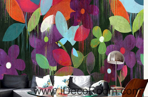 Image of Colorful Flowers Drop 000014 Wallpaper Wall Decals Wall Art Print Mural Home Decor Gift Office Business