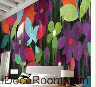 Image of Colorful Flowers Drop 000014 Wallpaper Wall Decals Wall Art Print Mural Home Decor Gift Office Business