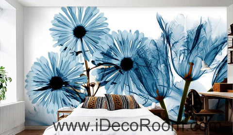 Image of Transparent Blue Daisy flower 000015 Wallpaper Wall Decals Wall Art Print Mural Home Decor Gift Office Business