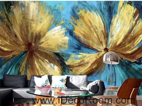 Abstract Golden Flowers 000017 Wallpaper Wall Decals Wall Art Print Mural Home Decor Gift Office Business