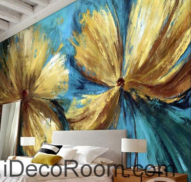 Image of Abstract Golden Flowers 000017 Wallpaper Wall Decals Wall Art Print Mural Home Decor Gift Office Business