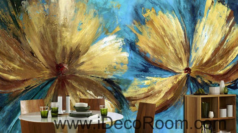 Image of Abstract Golden Flowers 000017 Wallpaper Wall Decals Wall Art Print Mural Home Decor Gift Office Business