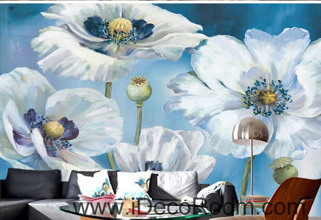 White Flowers Oilpainting 000019 Wallpaper Wall Decals Wall Art Print Mural Home Decor Gift Office Business