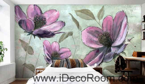 Image of Large Purple Flower Wallpaper Wall Decals Wall Art Print Mural Home Decor Gift Office Business