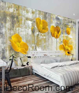 Vintage Golden Poppy Flower Painting Wallpaper Wall Decals Wall Art Print Mural Home Decor Gift Office Business