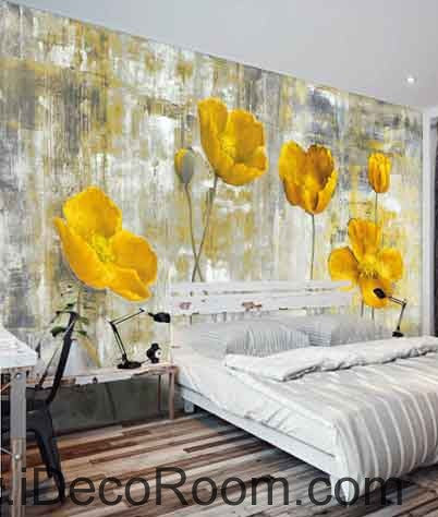 Image of Vintage Golden Poppy Flower Painting Wallpaper Wall Decals Wall Art Print Mural Home Decor Gift Office Business
