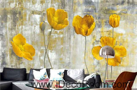 Image of Vintage Golden Poppy Flower Painting Wallpaper Wall Decals Wall Art Print Mural Home Decor Gift Office Business