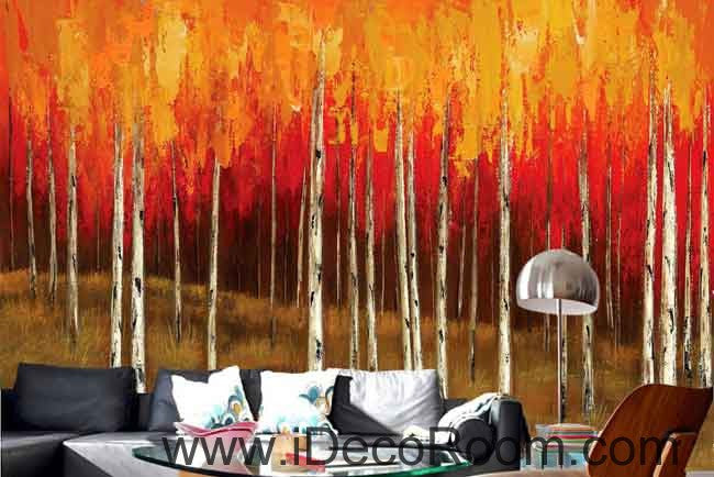 Autumn Fall Forest Tree Oil Painting Wallpaper Wall Decals Wall Art Print Mural Home Decor Gift Office Business
