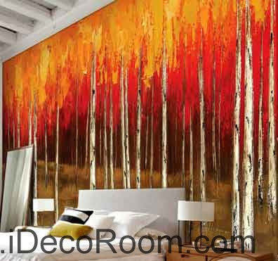 Image of Autumn Fall Forest Tree Oil Painting Wallpaper Wall Decals Wall Art Print Mural Home Decor Gift Office Business