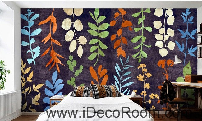 Colorful vine leave flower IDCWP-00032 Wallpaper Wall Decals Wall Art Print Mural Home Decor Gift