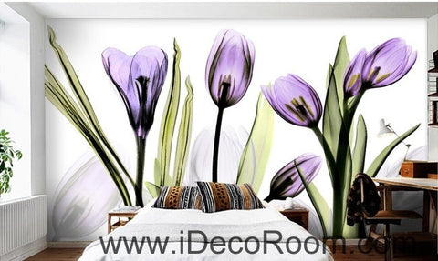 Image of Watercoler purple flower illustration IDCWP-000033 Wallpaper Wall Decals Wall Art Print Mural Home Decor Gift