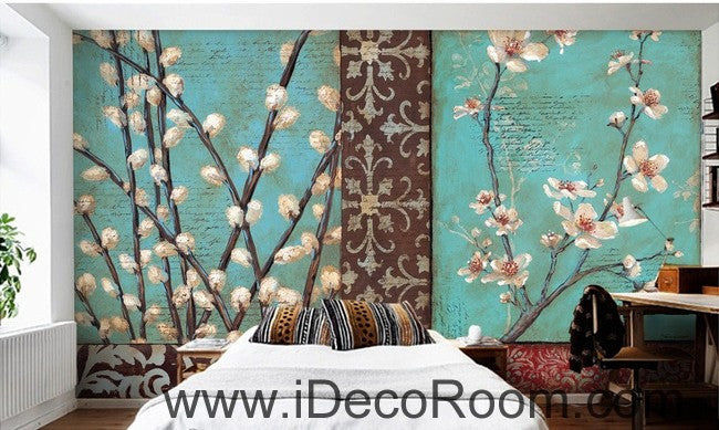 White flower illustration IDCWP-000035 Wallpaper Wall Decals Wall Art Print Mural Home Decor Gift