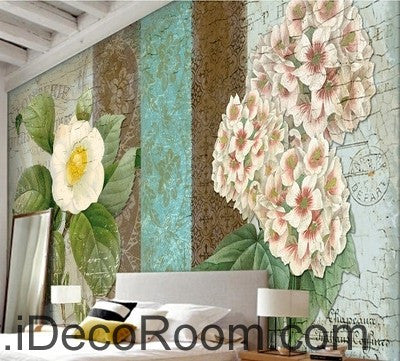 White flower illustration IDCWP-000036 Wallpaper Wall Decals Wall Art Print Mural Home Decor Gift