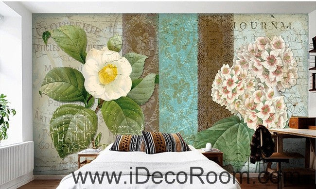 White flower illustration IDCWP-000036 Wallpaper Wall Decals Wall Art Print Mural Home Decor Gift