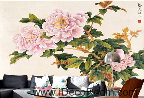 Image of Pink flower illustration IDCWP-000037 Wallpaper Wall Decals Wall Art Print Mural Home Decor Gift