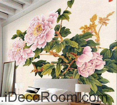 Pink flower illustration IDCWP-000037 Wallpaper Wall Decals Wall Art Print Mural Home Decor Gift