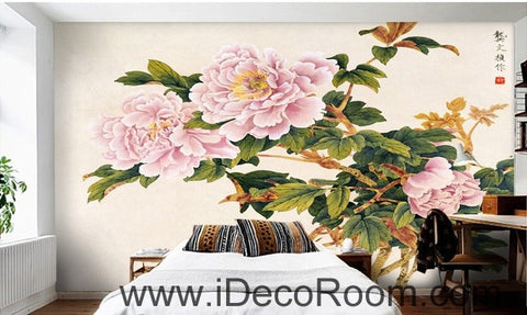 Image of Pink flower illustration IDCWP-000037 Wallpaper Wall Decals Wall Art Print Mural Home Decor Gift