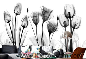 White and black flower illustration IDCWP-000038 Wallpaper Wall Decals Wall Art Print Mural Home Decor Gift