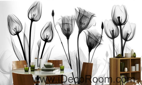 Image of White and black flower illustration IDCWP-000038 Wallpaper Wall Decals Wall Art Print Mural Home Decor Gift