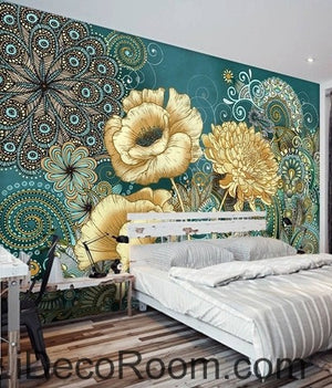 Colorful flower illustration IDCWP-000040 Wallpaper Wall Decals Wall Art Print Mural Home Decor Gift