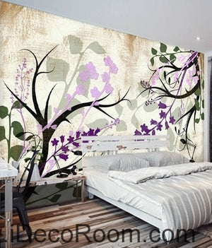 Colorful purple flower illustration IDCWP-000041 Wallpaper Wall Decals Wall Art Print Mural Home Decor Gift